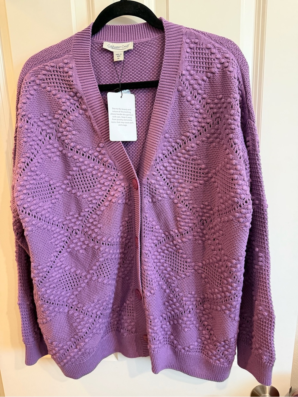 Cold water creak purple cardigan, new with tags, size XL